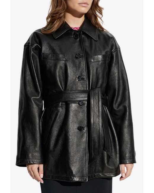 Dolce & Gabbana Black Button-Up Belted Leather Jacket