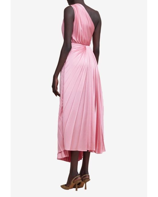 Acler Pink Illoura Pleated One-Shoulder Midi Dress