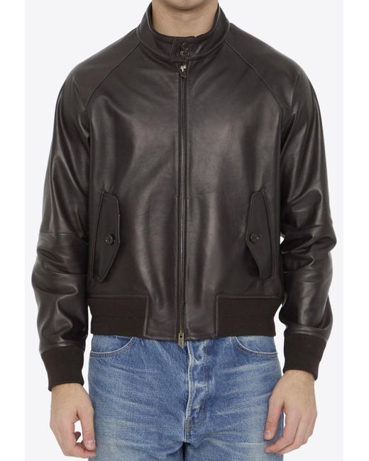 Salvatore Santoro Black Leather Zip-Up Bomber Jacket for men