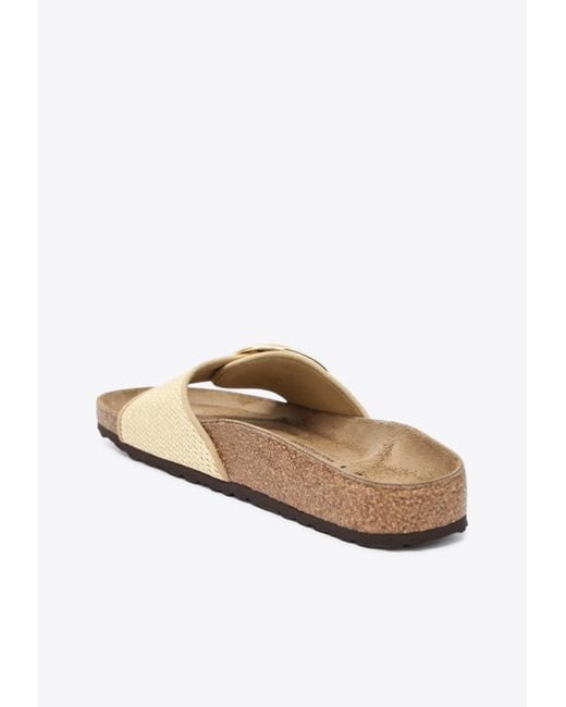 Birkenstock White Madrid Big Buckle Raffia Slides