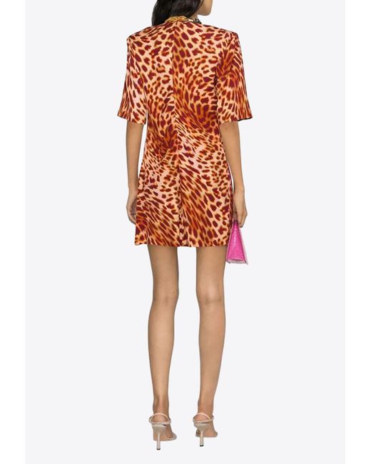 Stella McCartney Orange Leopard-Print Mini Dress