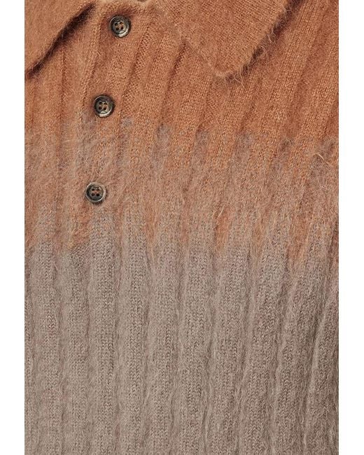 Fendi Brown Mohair Knit Ombre Polo T-Shirt for men
