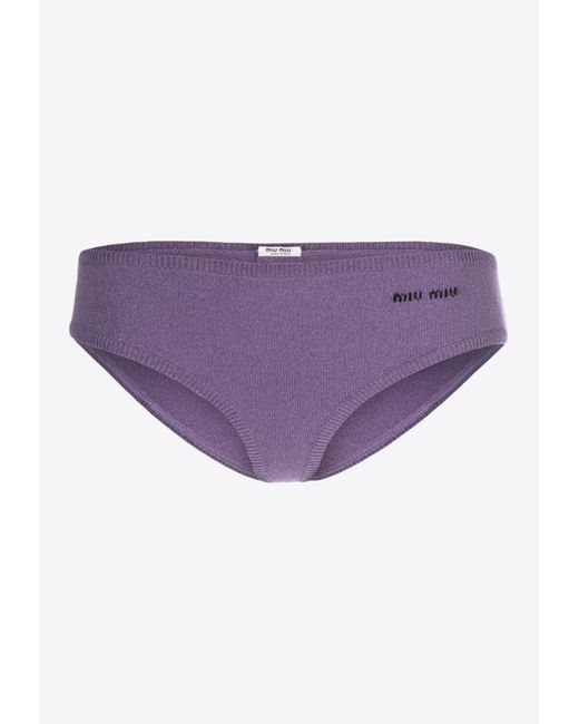 Miu Miu Purple Logo Jacquard Cashmere Panties
