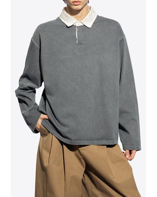 Bottega Veneta Gray Washed Long-Sleeved Polo T-Shirt for men