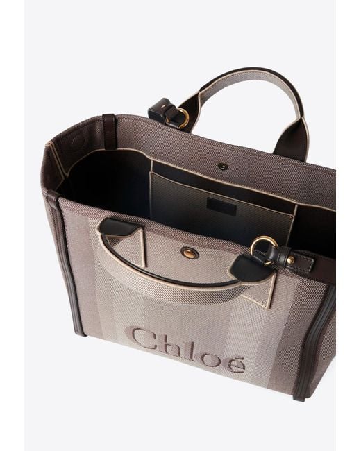Chloé Brown Raised Logo Canvas Tote Bag