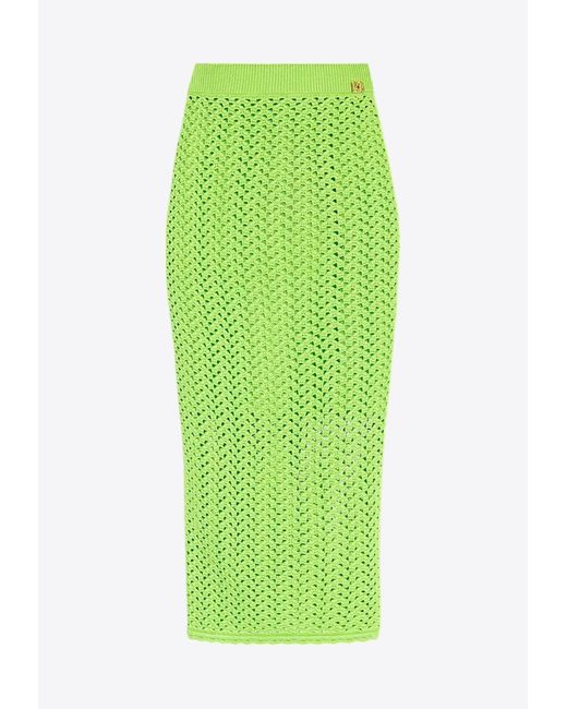 Dolce & Gabbana Green High-Waist Crochet Knit Midi Skirt