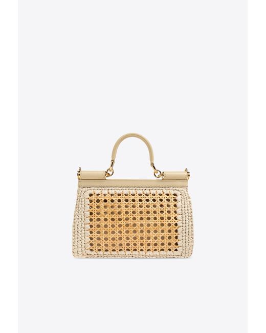 Dolce & Gabbana White Rafia Leather Top Handle Crossbody Bag