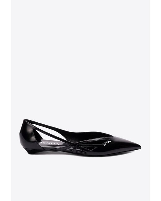 Prada White Cut-Out Leather Ballet Flats
