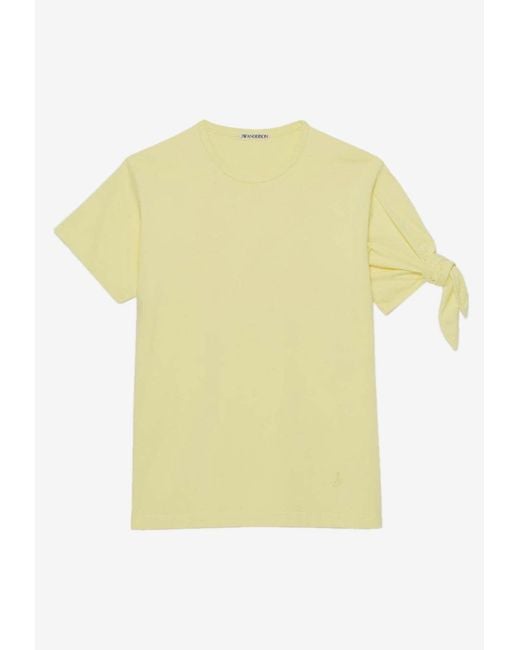 J.W. Anderson Yellow Crewneck T-Shirt With Knotted-Sleeve for men