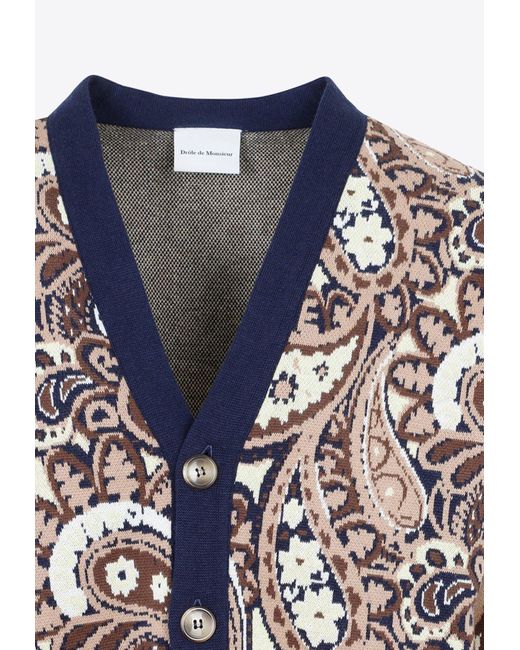 Drole de Monsieur Paisley Knit Cardigan in Blue for Men | Lyst UK