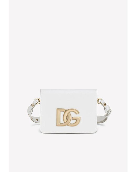 Dolce & Gabbana White Dg Logo Calf Leather Shoulder Bag