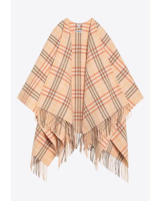 Burberry White Wool-Blend Checked Poncho