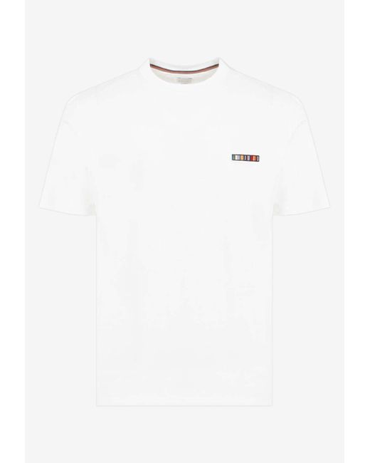 Paul Smith White Multi Stripe Embroidered T-Shirt for men