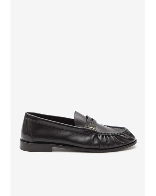 Saint Laurent Black Logo-Plaque Leather Penny Loafers for men