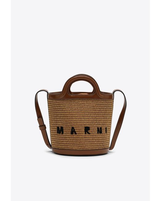 Marni Brown Tropicalia Leather And Raffia Bucket Bag