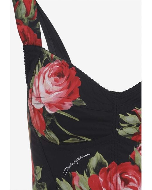 Dolce & Gabbana Red Floral-Print Bustier Top