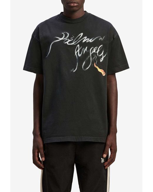 Palm Angels Black Foggy Pa Print T-Shirt for men