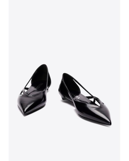 Prada White Cut-Out Leather Ballet Flats