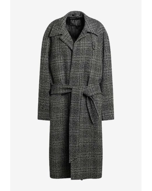 Balenciaga Gray Wool Check Belted Coat