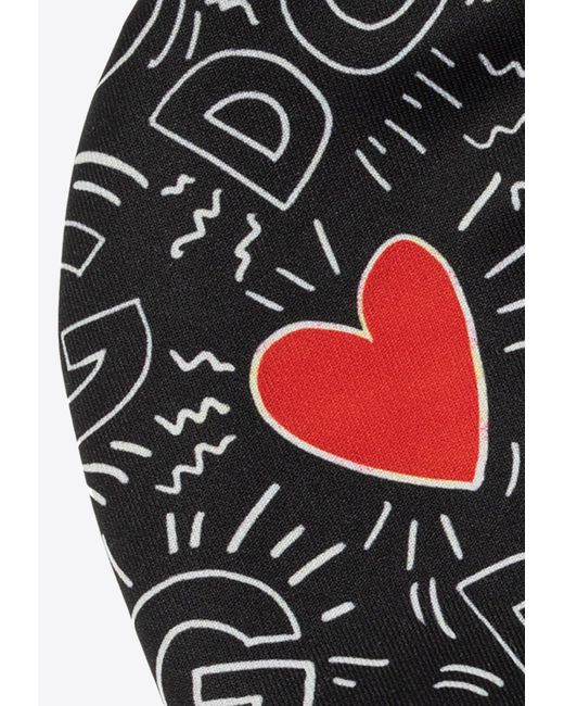 Dolce & Gabbana Black Dg And Heart Print Poplin Face Mask