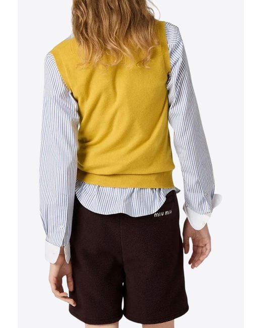 Miu Miu Yellow Argyle Knit Cashmere Vest