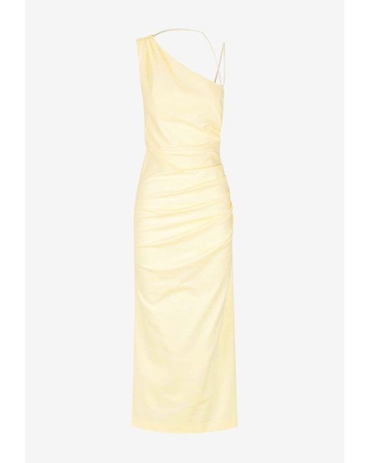 Shona Joy Natural Lani One-Shoulder Gathered Maxi Dress