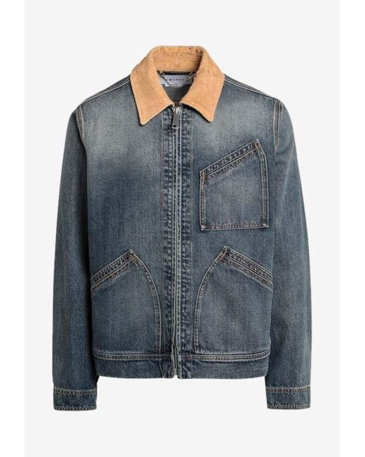 McQueen Blue Zip-Up Denim Jacket for men