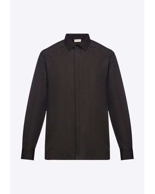 Saint Laurent Black Yves Collar Long-Sleeved Shirt for men