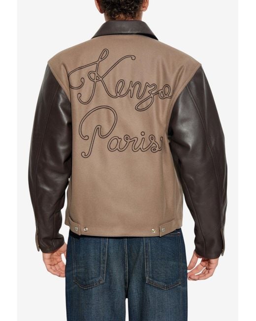 KENZO Gray Chainstitch Leather Jacket for men