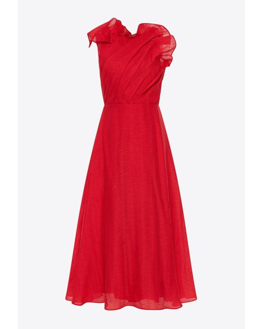 Aje. Red Genesis Draped Midi Dress