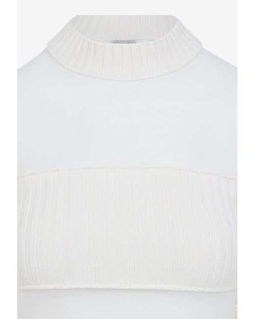 Jean Paul Gaultier White Wool Mini Dress With Mesh Inserts