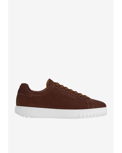 Ferragamo Brown Cube Low-top Leather Sneakers for men