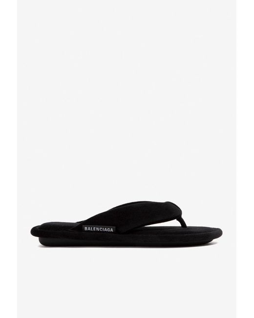 Balenciaga Black Soft Velvet Thong Sandals