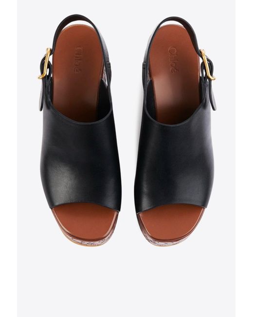 Chloé Black Maxime 80 Leather Wedge Sandals