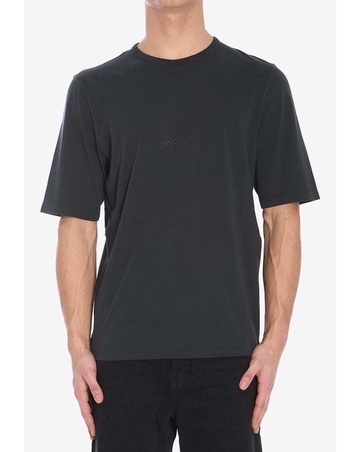 Saint Laurent Black Logo Embroidered T-Shirt for men
