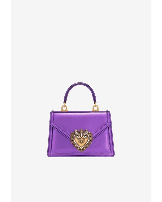 Dolce & Gabbana Purple Small Devotion Leather Top Handle Bag