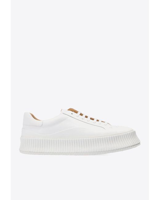Jil Sander White Lace-Up Leather Sneakers for men