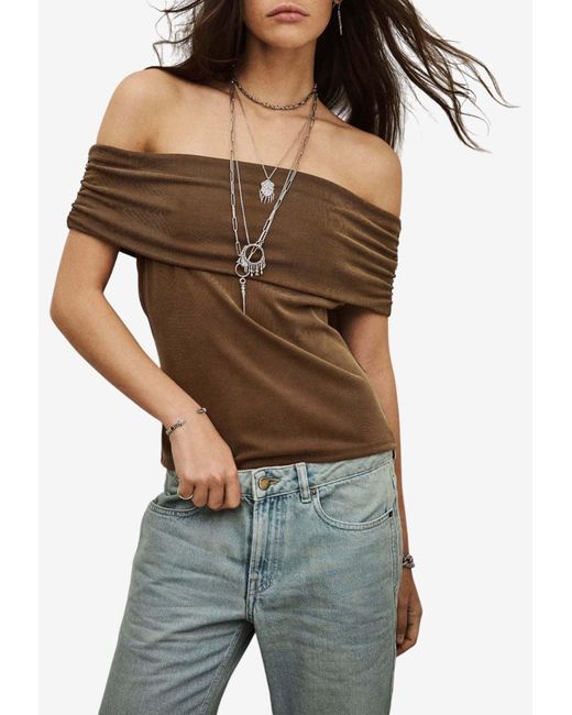 Ba&sh Brown Bene Off-Shoulder Top