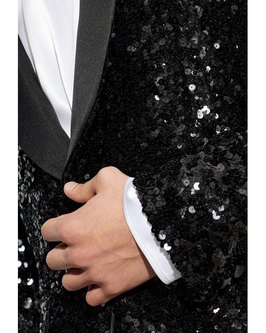 Dolce & Gabbana Black Single-Breasted Sequined Blazer for men