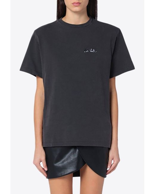 ROTATE BIRGER CHRISTENSEN Black Sequined Logo T-Shirt