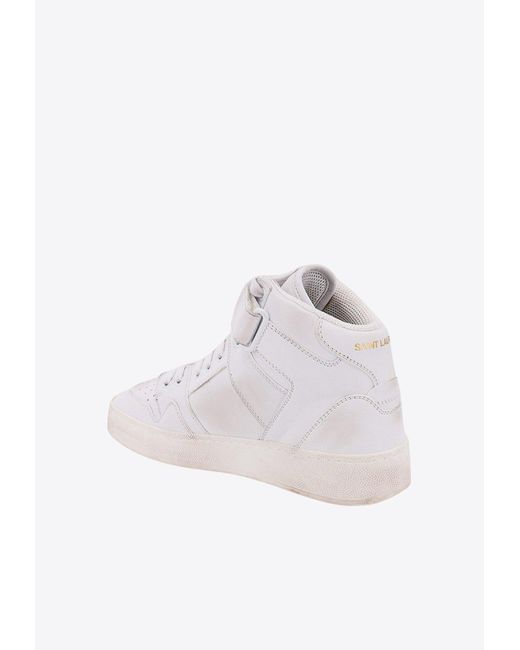 Saint Laurent White Leather High-Top Sneakers With Logo for men
