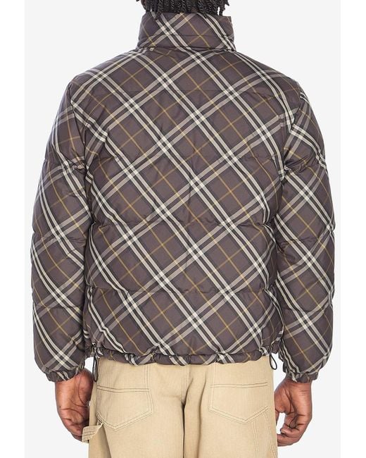 Burberry Reversible Check Puffer Jacket in Gray for Men | Lyst