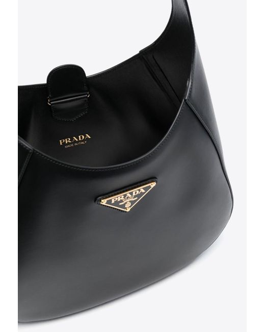 Prada Black Triangle Logo Leather Shoulder Bag