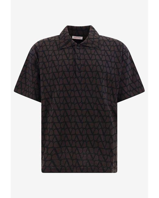 Valentino Black Toile Iconographe Print Polo T-shirt for men