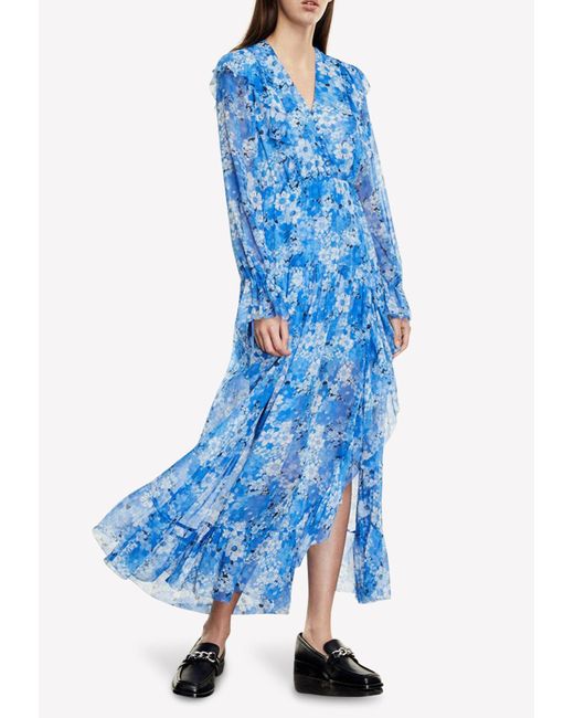 The Kooples Blue Floral V-neck Maxi Dress S