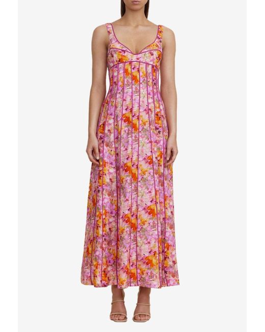 Acler Red Hansley Floral Midi Dress