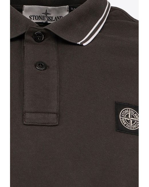Stone Island Black Logo Patch Polo T-Shirt for men