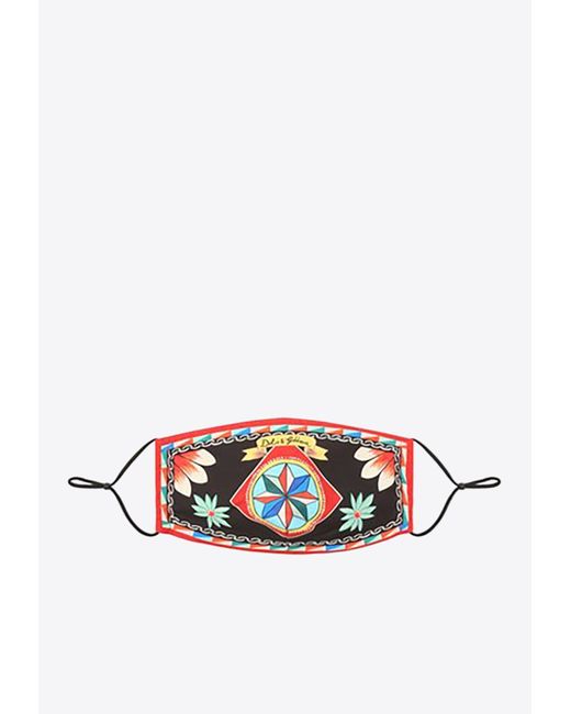 Dolce & Gabbana White Carretto Print Poplin Face Mask