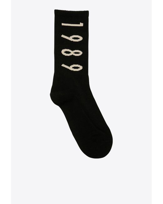 1989 STUDIO Black Logo Inlay Ribbed Socks for men