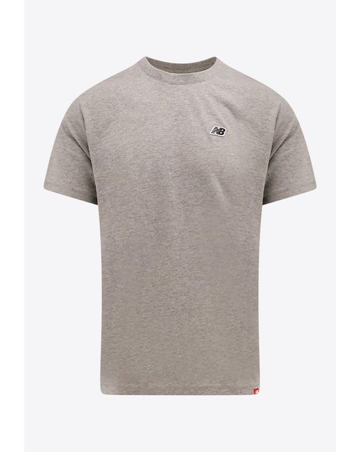 New Balance Gray Logo Patch Crewneck T-Shirt for men